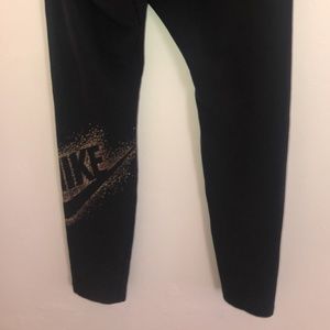Black Nike Leggings With Gold Leg Detail